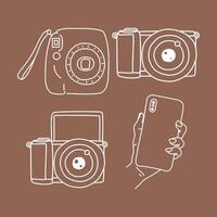 Set of camera photography, instant camera, phone and mirrorless hand drawn doodle Elements illustration vector