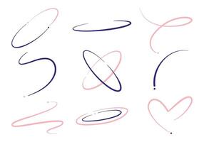 Abstract Line and Loop Decorative Collection. A collection of 9 unique abstract line and loop designs featuring curves, ovals, dots, and flowing shapes, ideal for creative projects vector