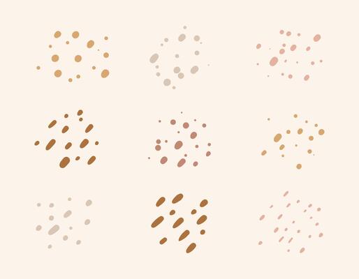 Hand Drawn Abstract Dot Patterns Collection. A set of 9 hand-drawn abstract dot patterns in earthy tones, perfect for adding texture and creativity to backgrounds or design projects