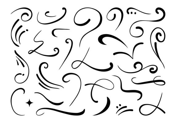 Elegant Abstract Swirl Line Collection. A collection of 28 unique abstract swirl line elements, ideal for adding stylish, decorative accents to various design projects