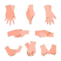 Romantic Hand Holding Gestures. A collection of 8 hand-holding elements representing love, physical affection, and deep connection between lovers and couples vector