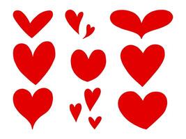 Red Heart Shape Icon Various Sizes and Style. A charming set of red heart icons in diverse sizes and shapes, perfect for Valentines Day, romantic designs, and heartfelt projects vector