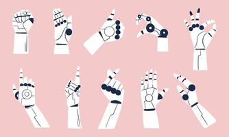 Robotic Hand Gesture Collection. A set of 10 robotic hand gestures showcasing various expressive movements, perfect for tech, artificial intelligence, or futuristic designs vector