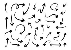Hand Drawn Arrows for Visual Design. A versatile collection of various hand-drawn arrow styles including curved, looped, thick, spiral. for use in presentations, infographics, and graphic design vector