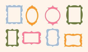 Colorful Decorative Frame Scalloped Design. A collection of 8 vibrant frames featuring scalloped, curved, and pointed accents, perfect for creative and stylish visual themes vector