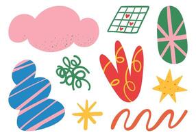 Hand Drawn Abstract Decoration Set. A set of 9 hand-drawn abstract decorations, featuring various shapes and textures. Perfect for adding unique, whimsical accents to designs vector