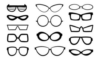 Diverse Glasses Collection with Retro Variant. A stylish collection of 14 glasses designs, featuring retro-inspired and modern frame such as cat-eye, and geometric shape, perfect for versatile project vector