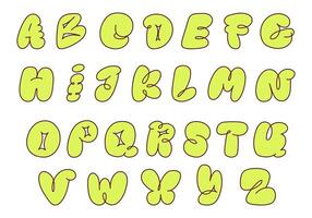 Playful Bubble Alphabet Set in Lime Green. A complete set of 26 bubble-inspired uppercase letters in lime green with playful curves, perfect for creative, fun, and decorative design projects vector