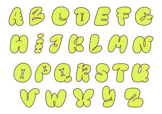 Playful Bubble Alphabet Set in Lime Green. A complete set of 26 bubble-inspired uppercase letters in lime green with playful curves, perfect for creative, fun, and decorative design projects