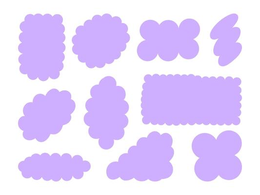 Scalloped Speech Bubble and Label Shapes. A set of 10 scalloped bubble shapes, ideal for speech bubbles, and decorative elements. Perfect for digital designs, scrapbooking, and social media graphics