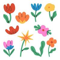 Hand drawn whimsical floral and botanical. A bundle of 10 unique hand-drawn floral and leaf elements in a whimsical style, perfect for decorations, patterns, and creative projects vector