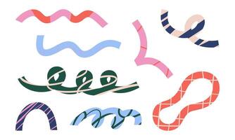 Abstract Hand Drawn Wavy Line Shapes. A collection of 8 abstract hand-drawn line shapes with unique patterns and styles, perfect for creative and modern design accents vector