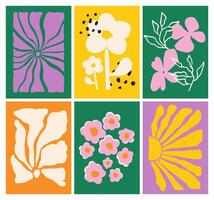 Abstract flower shape hand drawn poster set in modern, naive painting style with groovy and funky elements, ideal for interior decoration. vector
