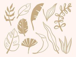 Beige Abstract Leaf and Botanical Collection. A set of ten beige abstract botanical and leaf designs, featuring minimalistic aesthetics and modern tropical themes. Perfect for decor and design project vector