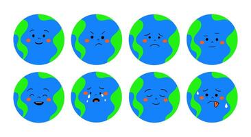 Earth Character Emotions Bundle. A set of Earth characters with different emotions, ideal for environmental and educational projects. Add personality to your designs with these expressive illustration vector