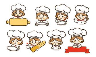 Hand Drawn Chef Bakery Collection. Set of 8 hand-drawn chef illustrations with bakery items, ideal for culinary, food, and pastry-themed designs vector