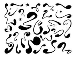 Abstract Black Ink Freeform Lines and Stars. A set of 28 bold black ink abstract lines and star accents in a minimalist hand-drawn style, perfect for modern and creative projects vector