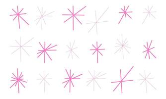 Pink Spark Burst Icon Minimalist Style. A collection of minimalist pink spark burst icons in various sizes and styles, perfect for festive, celebratory, or decorative designs vector