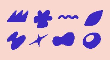Pixel Abstract Shape Collection. A set of 8 pixelated abstract shapes in a modern style, ideal for logos, digital art, retro-inspired designs, and creative branding projects vector