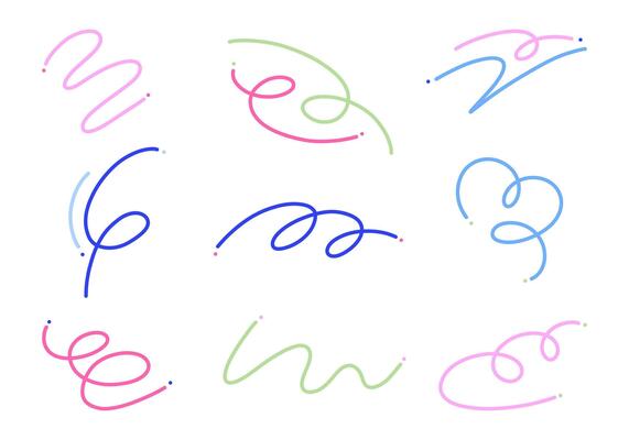Abstract looping and curved line elements. A collection of 9 abstract looping and curved line elements with flowing and elegant designs, perfect for artistic, modern, and creative projects