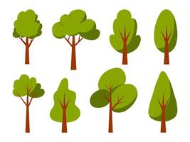 Cartoon Style Tree Illustration Set. A collection of cartoon-style tree illustrations with vibrant green foliage and simple, playful designs. Perfect for game assets, and nature-themed vector