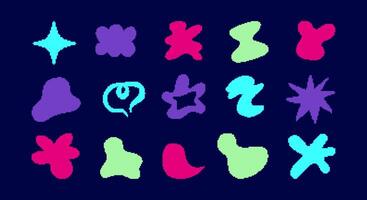 Collection of Abstract Pixel Shapes. A bundle of 15 abstract pixel shapes, perfect for digital art projects, designs, or as decorative elements. Includes varied forms to enhance your creative works vector