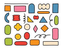 Playful Abstract Shapes Icon Set. A collection of 25 abstract shapes, including squares, rectangles, arches, diamonds, and playful curves. This set is ideal for geometric, and creative design projects vector