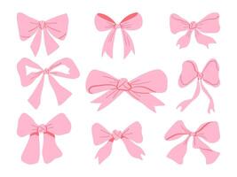 Pink Ribbon Bow Icon Elegant Styles.A charming collection of pink ribbon bows in various shapes and sizes, perfect for decorations, gift wrapping, or feminine design projects vector