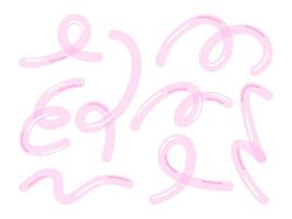 Collection of 8 pastel pink abstract swirls, loops, and ribbons featuring soft, flowing curves. Perfect for minimalist and creative design projects. vector