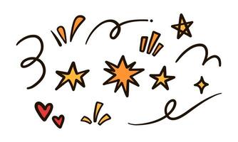 Abstract decorative elements with bold outlines. A collection of 13 abstract decorative elements, including stars, bursts, lines, and curves, all designed with bold outlines for creative projects vector