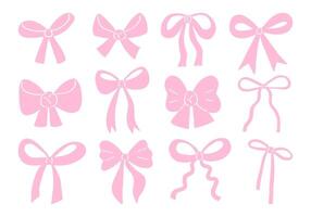 Hand Drawn Pastel Ribbon Bow Shape. A collection of hand-drawn pastel ribbon bows with soft curves and elegant details. These feminine and decorative elements are perfect for gift wrapping vector