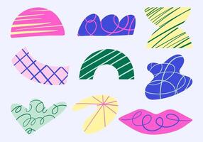 Abstract decorative shapes with modern pattern. A collection of 9 unique abstract shapes featuring bold outlines, vibrant patterns, and modern designs. Perfect for creative, and artistic projects vector