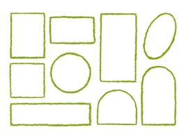 Textured Grass Frame Shapes Set. A collection of 9 textured grass frame shapes in various geometric forms. Perfect for eco-friendly designs and nature-themed branding vector