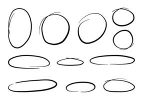 Hand Drawn Oval and Circular Shapes. A collection of eleven hand-drawn oval and circular shapes with varied outlines, perfect for decorative and artistic designs vector
