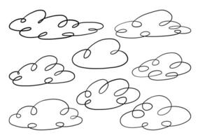 Minimalist Cloud Line Art with Looped Outline. A collection of 8 minimalist cloud line art designs featuring loops and continuous lines, perfect for abstract patterns or creative decor vector