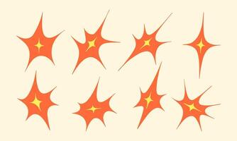 Retro Abstract Starburst Sparkle Shape. A collection of retro-inspired abstract starburst sparkles with warm orange and yellow hues. These dynamic glowing elements are perfect for vintage aesthetics vector