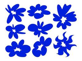 Abstract Blue Starburst Flower Icon Bold. A striking collection of abstract blue flower icons with starburst centers, featuring bold and dynamic shapes, perfect for modern and artistic projects vector