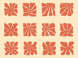 Retro Abstract Floral Swirl Tile Set. A collection of retro-inspired abstract floral swirl tiles with organic, flowing petal-like shapes. These dynamic and artistic elements vector