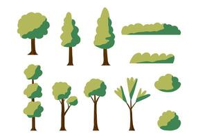 Nature Tree and Bush Collection. A collection of 11 stylized tree and bush illustrations, featuring various shapes and styles ideal for natural, garden, or park-themed designs vector