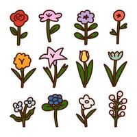 Hand Drawn Botanical Flower and Berry. A collection of 12 hand-drawn botanical elements, including flowers and berry clusters, featuring pastel tones and charming designs for modern floral visuals vector
