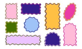 Wavy Frame Shapes Colorful Abstract Border. A collection of 9 wavy frame shapes in vibrant colors with layered outlines. Perfect for social media graphics, and creative branding elements vector