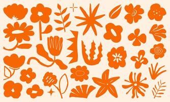 Abstract paper cut-out flower and leaf shapes with hand drawn doodle elements. Featuring exotic jungle leaves, flowers, and plants in a modern, trendy style. vector