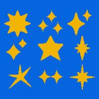Pixel art bundle starburst designs. A collection of nine unique pixel art starburst designs, perfect for retro and digital decoration projects vector
