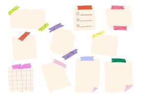 Sticky Notes with Decorative Tapes. A collection of 10 sticky notes featuring colorful decorative tapes in minimalist designs, perfect for creative projects, personal organization, and office themes vector