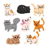 Adorable Cat Illustration Collection. A set of eight cat illustrations in various playful and relaxed poses. Perfect for pet and animal designs vector