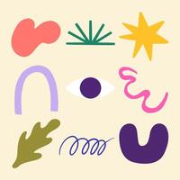 Hand drawn abstract shape decorative element. A collection of 9 unique hand drawn abstract shapes including organic forms, geometric patterns, and nature inspired elements for creative projects vector