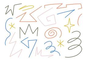Hand Drawn Abstract Shapes Spirals Stars Design. A hand-drawn abstract shape and line, featuring zigzag, spirals, star, and curves, ideal for modern patterns, artistic designs, and unique compositions vector