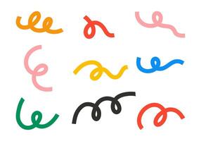 Abstract Curly Line Collection. A set of nine thick, curly line elements in various shapes, ideal for abstract designs. Perfect for adding a playful, modern touch to creative projects vector