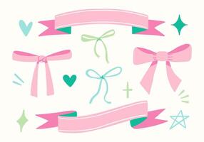 Decorative ribbons bows hearts and shapes. A collection of 14 hand drawn decorative elements including ribbons, bows, hearts, and sparkles, ideal for creative projects vector