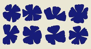 Minimalist abstract flower shapes designs, A set of 8 unique abstract flower silhouettes perfect for digital artwork, modern patterns, creative design projects, and decorative use vector